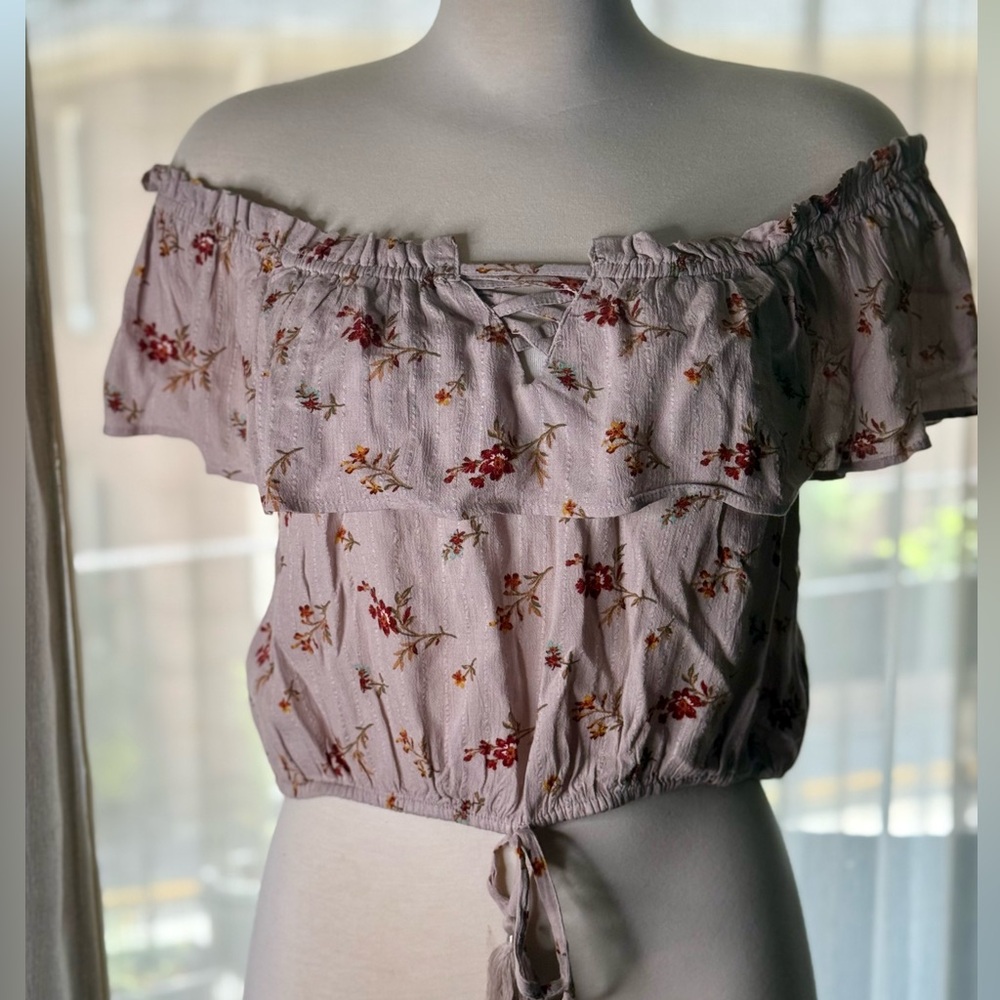 American Eagle Outfitters Pink Smocked Tie Front Blouse
